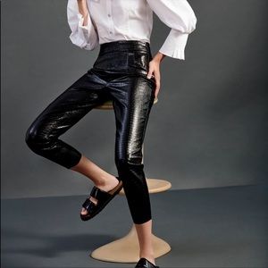 Zara Black leather snake printed pants